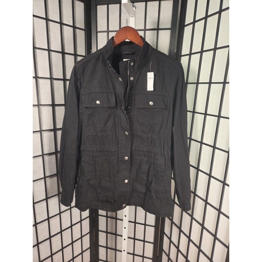 Gap True Black Utility Jacket Women's Large NWT Zip Snap 4 Pockets Cotto